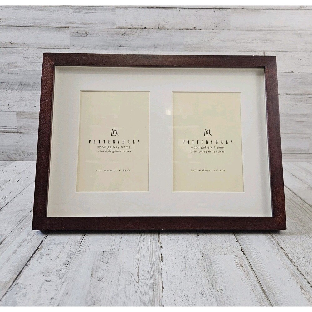POTTERY BARN DARK BROWN WOOD Gallery Frame | Duo Matted 4x6” SLOTS FAMILY PHOTOS